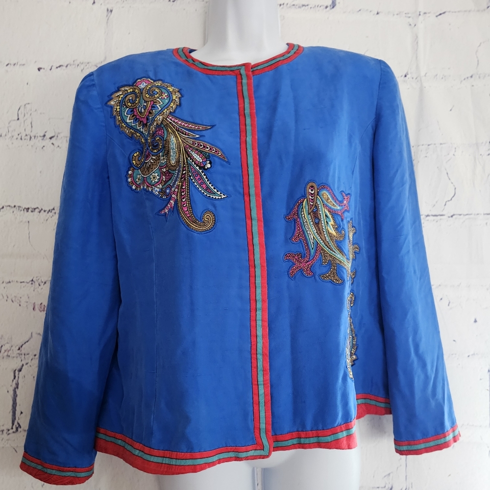 Anne Crimmins UMI Collection Vintage silk Paisley design  Jacket Size 14 1980's
